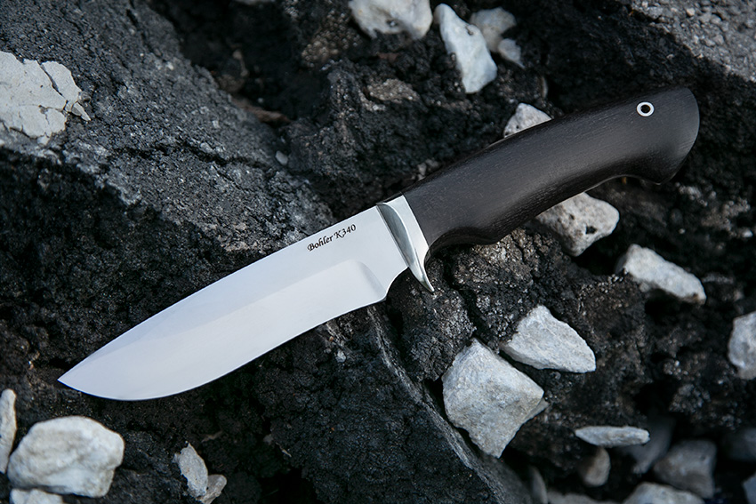 Нож Орлан из стали K-340 (рукоять – черный граб, литье – мельхиор) A718