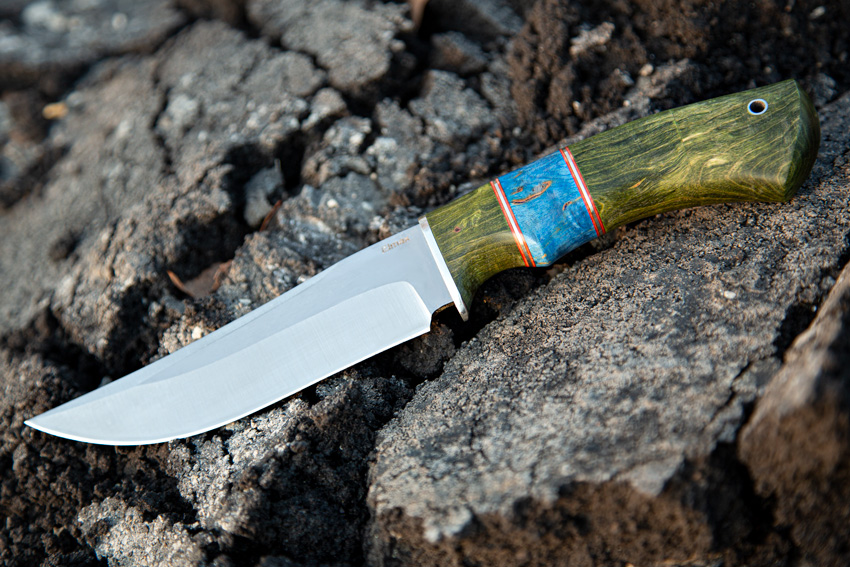 Нож Клыч из порошковой стали Elmax (рукоять – стабилизированная карельская береза, литье мельхиор) A734