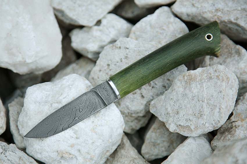Нож Грибник из дамасской стали (рукоять – стабилизированная карельская береза) A704