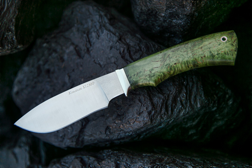 Нож Барс из кованой стали Х12МФ (рукоять – стабилизированная карельская береза, литье – мельхиор) A736