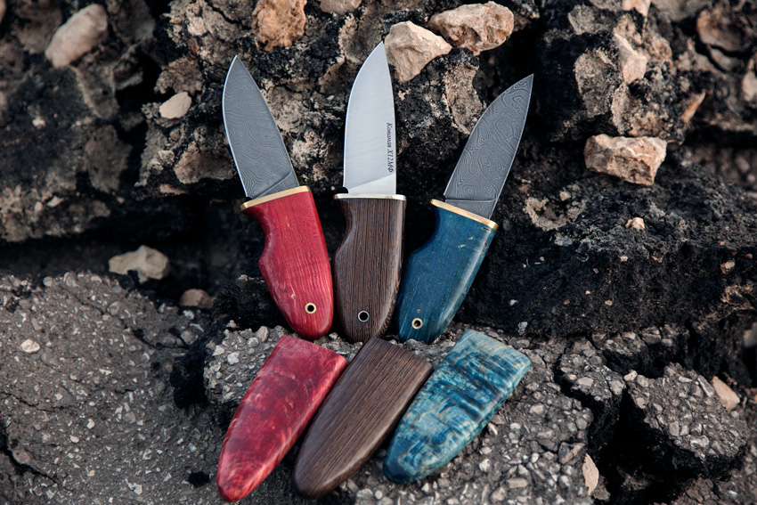 Нож Шкет из Х12МФ и дамасской стали (рукоять и ножны стабилизированная карельская береза) A695