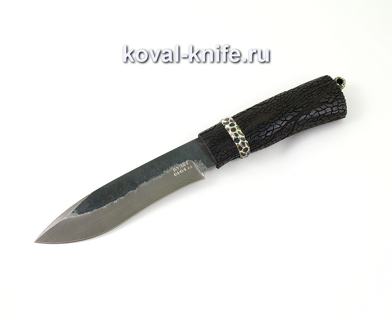 Нож из булатной стали Орлан (Легированный булат, рукоять из граба с резьбой, мельхиор) A460