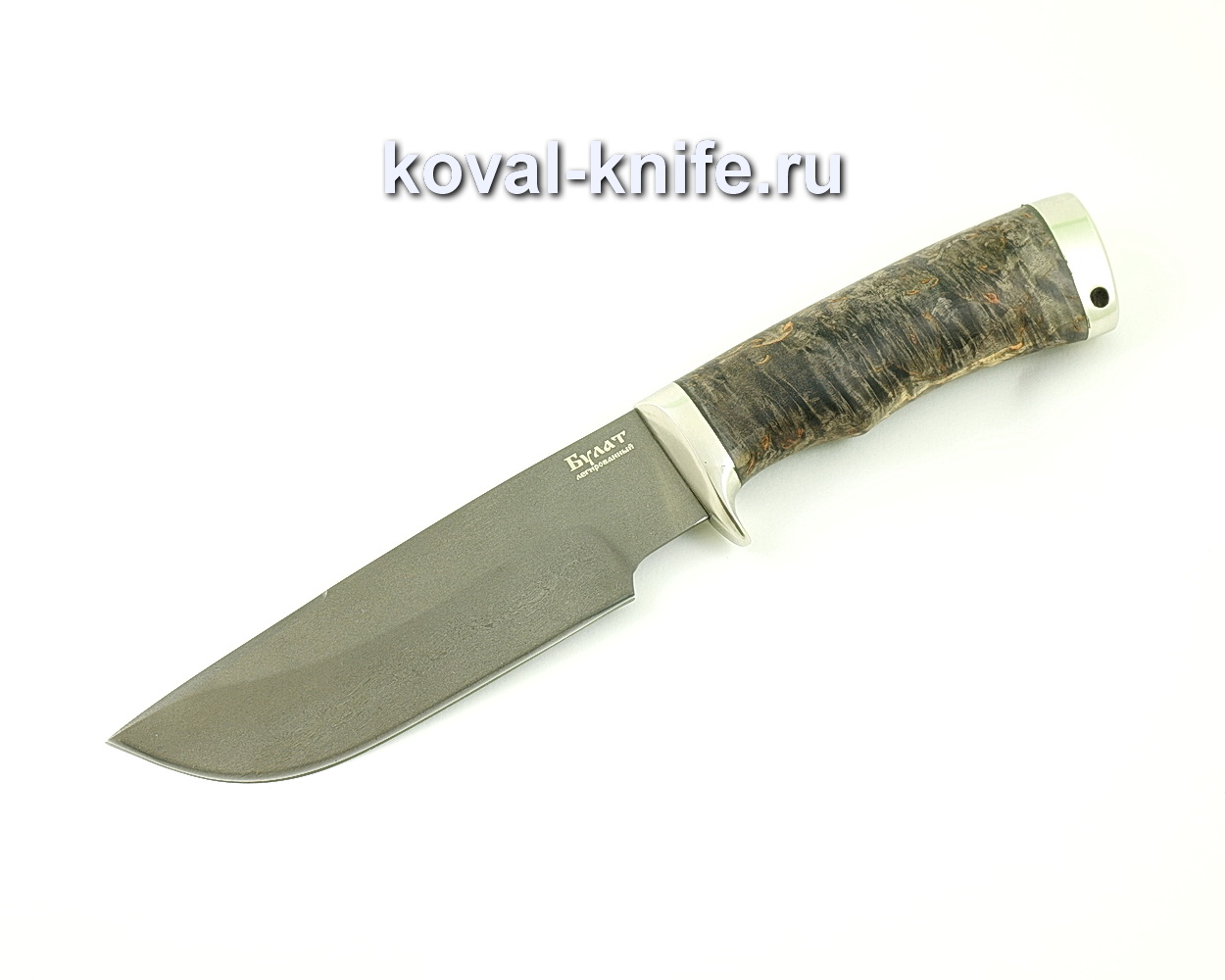 Нож из булатной стали Барс (Легированный булат, рукоять стабилизированная карельская береза, литье мельхиор) A481