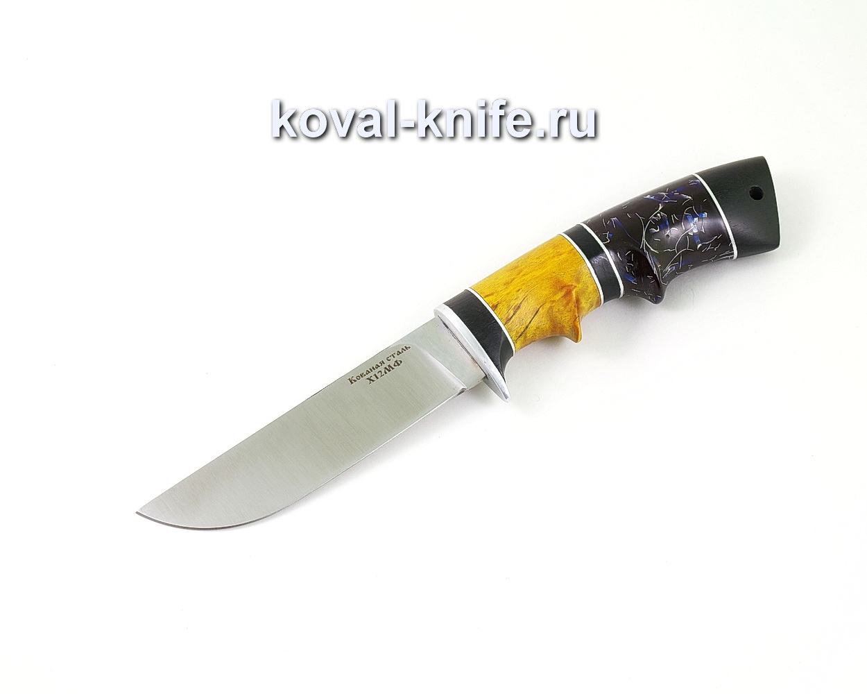 Нож из кованой стали Х12МФ Белка (рукоять стабилизированная карельская береза, граб и композит) A502