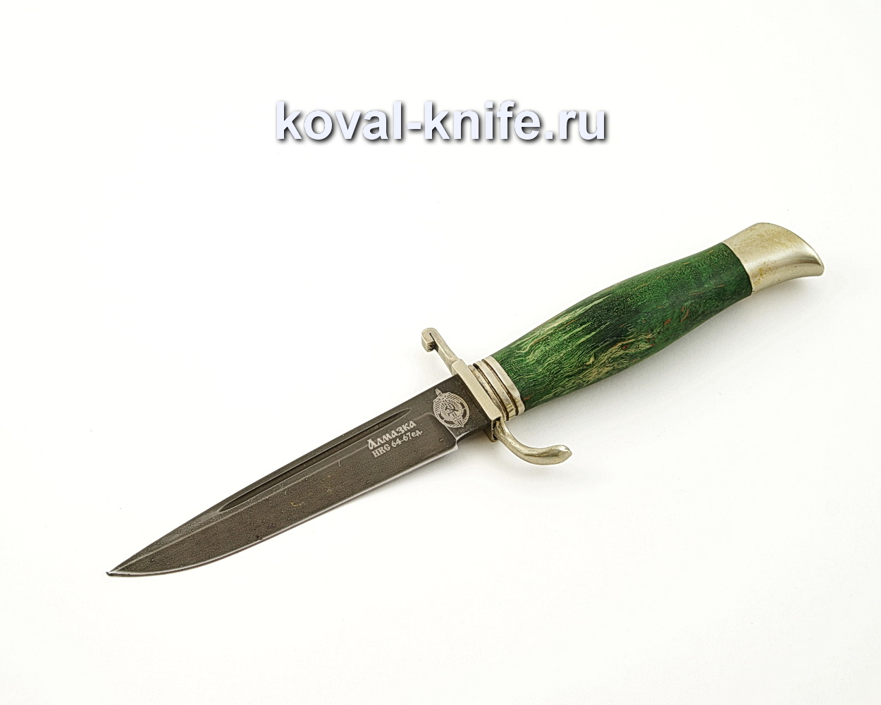 Нож Финка НКВД из алмазной стали ХВ5 с рукоятью из стабилизированной карельской березы, литье мельхиор A546