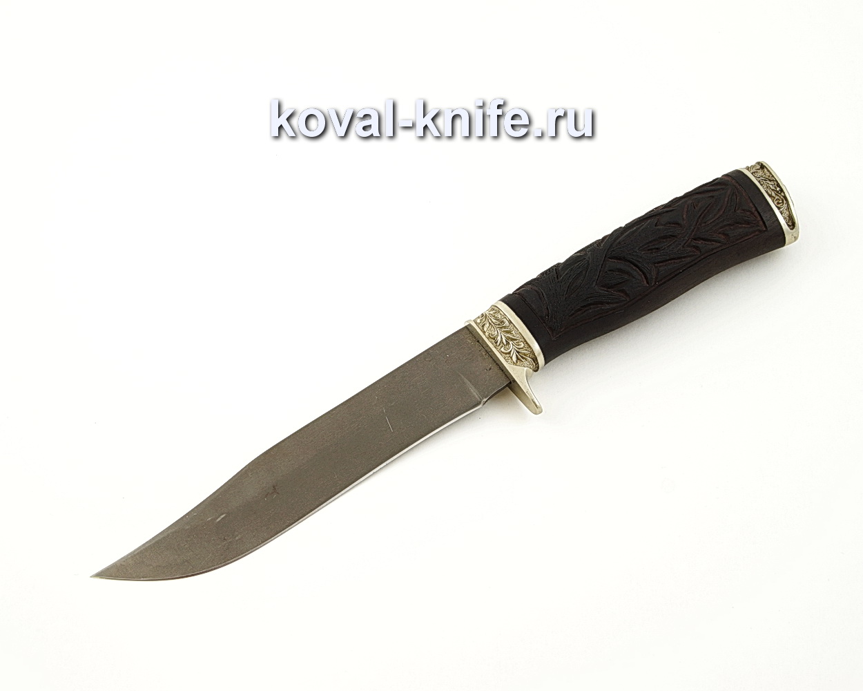 Нож Викинг из кованой стали Х12МФ с резной рукоятью из черного граба, литье мельхиор A551