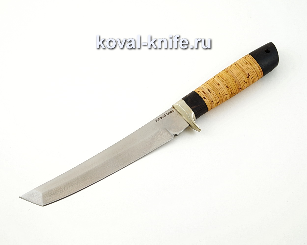 Нож Танто из кованой стали Х12МФ с рукоятью из бересты и черного граба A585