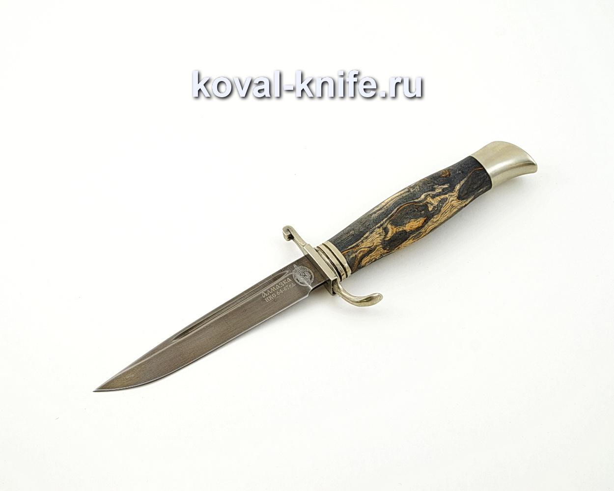Нож Финка НКВД из алмазной стали ХВ5 с рукоятью из стабилизированной карельской березы, литье мельхиор A587