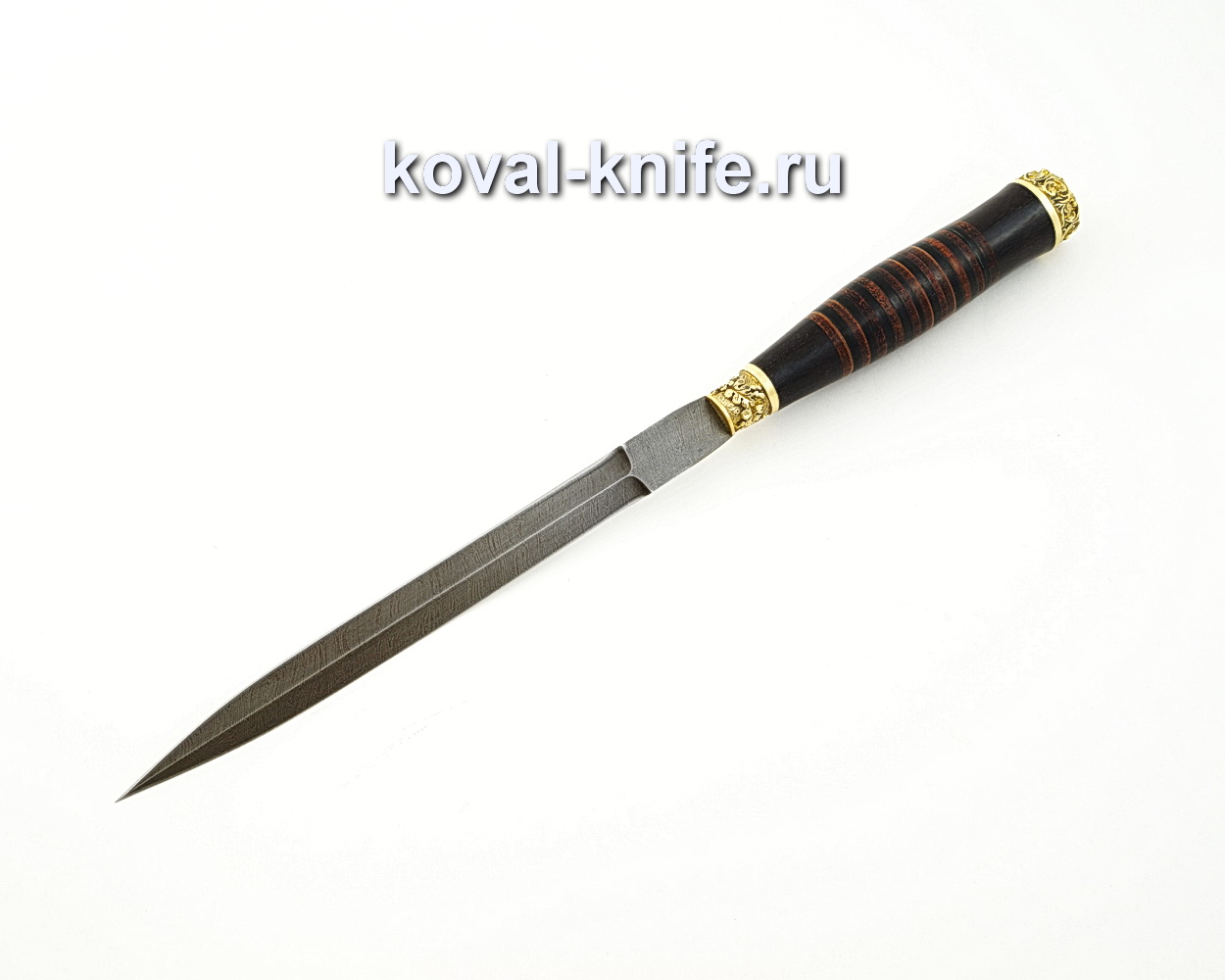 Нож Стилет из дамасской стали (рукоять кожа, литье латунь) A583