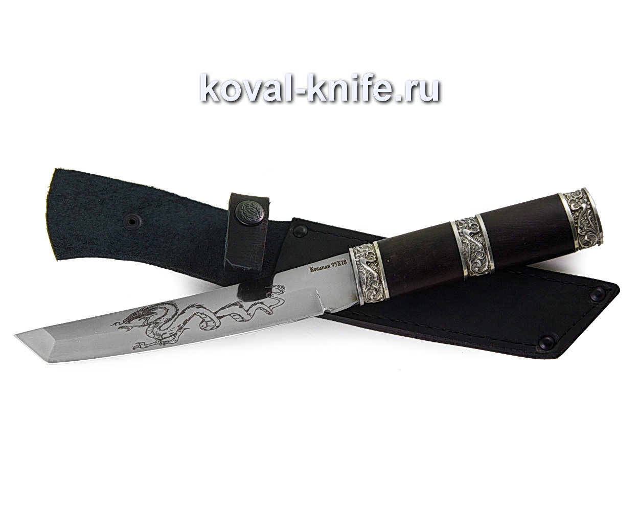 Нож Танто из стали 95х18 с травлением (рукоять граб, литье мельхиор) A353